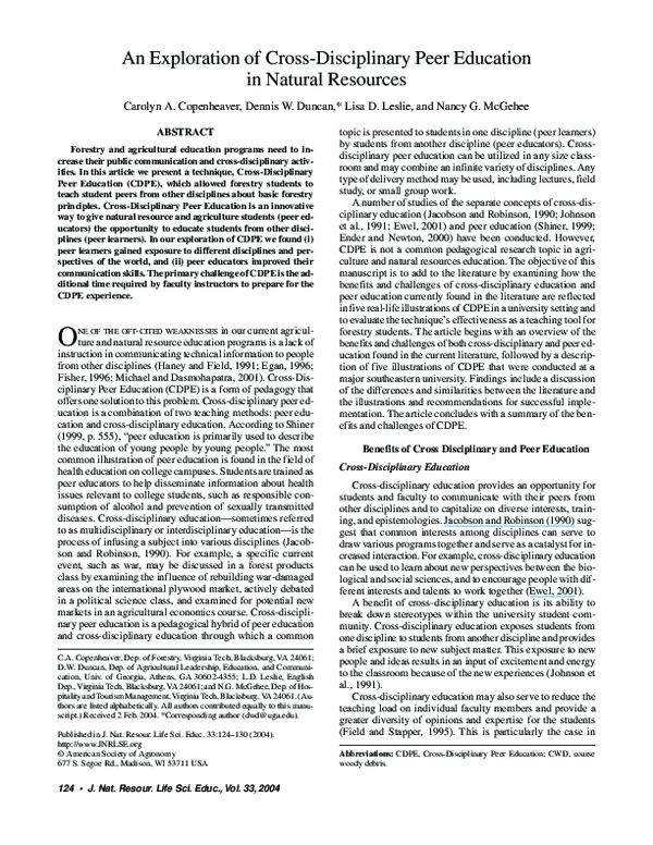 (PDF) An Exploration of Cross-Disciplinary Peer Education in Natural ...