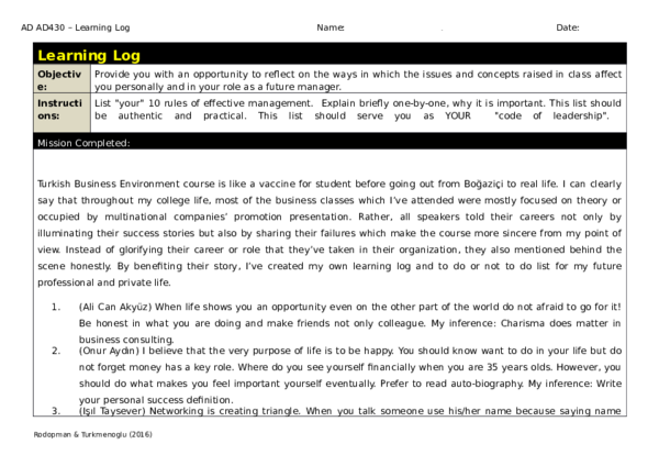 (DOC) Learning Log