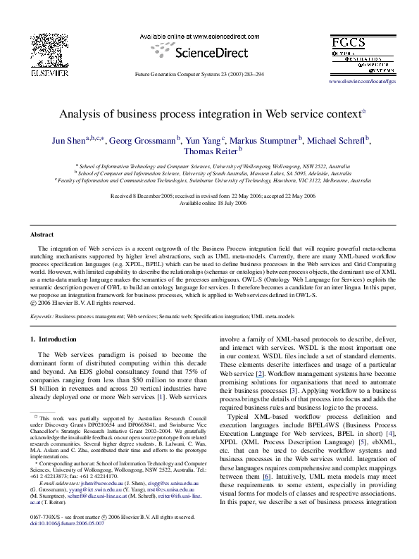 (PDF) Analysis of business process integration in Web service context
