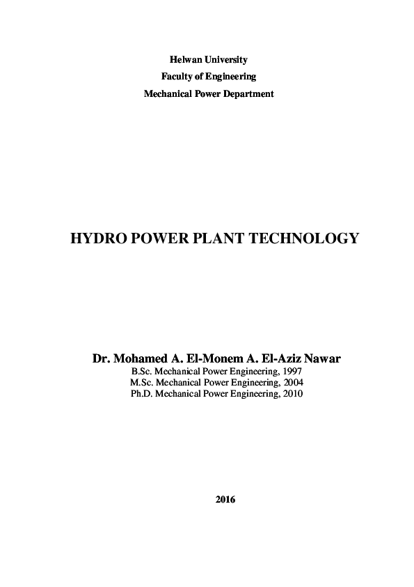 (PDF) HYDRO POWER PLANT TECHNOLOGY AHMEDHAMED Al Ghazali Academia.edu