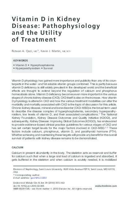 (PDF) Vitamin D in Kidney Disease: Pathophysiology and the Utility of ...