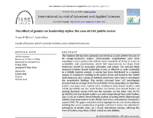 (PDF) The effect of gender on leadership styles-the case of UAE public ...