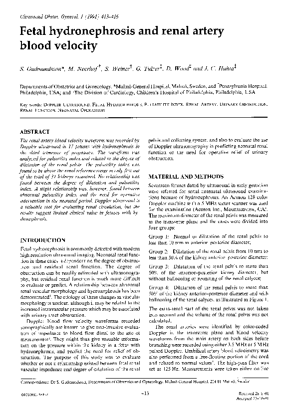 (PDF) Fetal hydronephrosis and renal artery blood velocity | Gerald ...