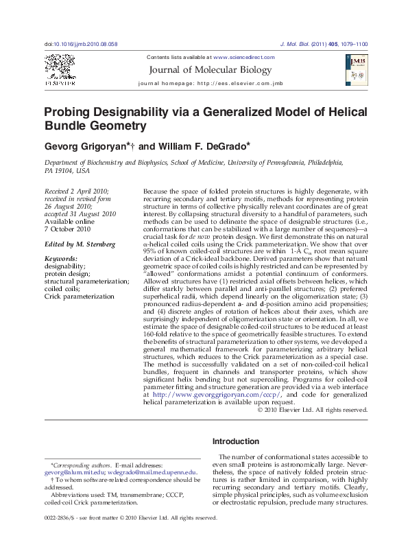 (PDF) Probing Designability via a Generalized Model of Helical Bundle ...