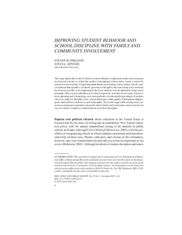 (PDF) Improving Student Behavior and School Discipline with Family and ...