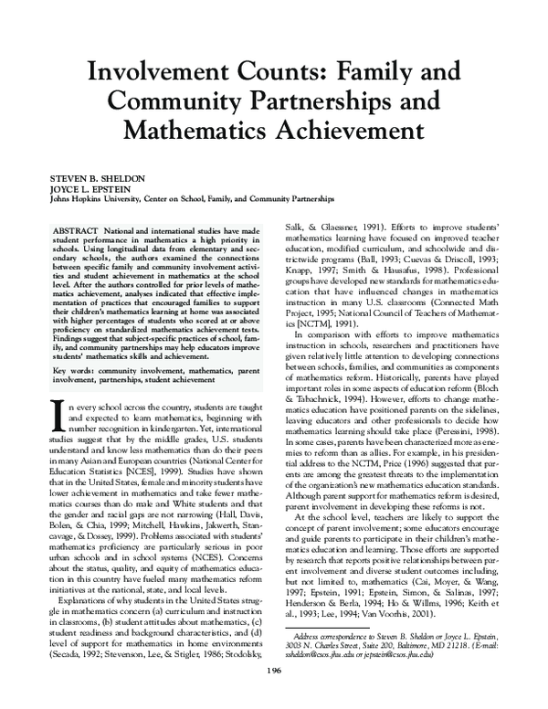 (PDF) Involvement Counts: Family and Community Partnerships and ...