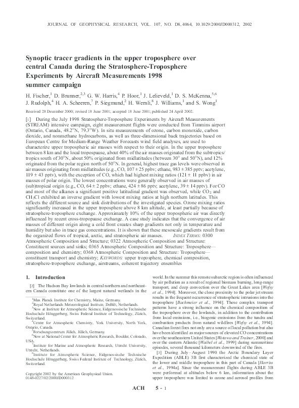 (PDF) Synoptic tracer gradients in the upper troposphere over central ...