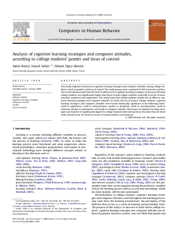 (PDF) Analysis of cognitive learning strategies and computer attitudes ...