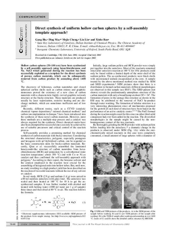 (PDF) Direct synthesis of uniform hollow carbon spheres by a self ...
