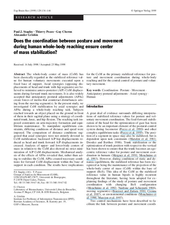 (PDF) Does the coordination between posture and movement during human ...