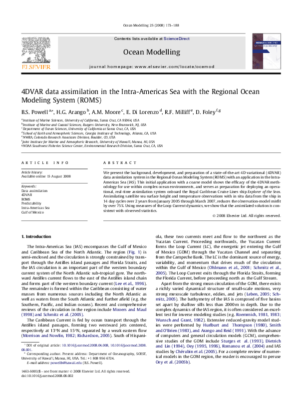 (PDF) 4DVAR data assimilation in the Intra-Americas Sea with the ...