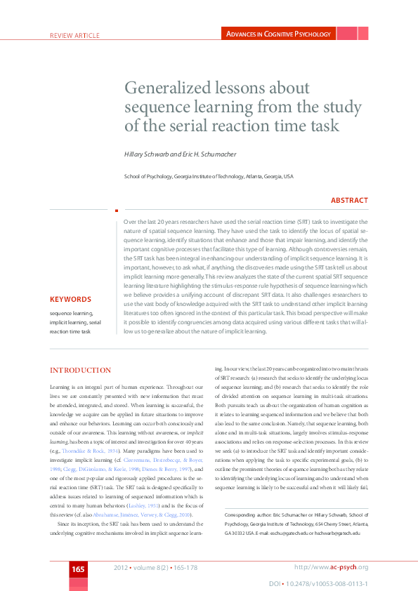 (PDF) Generalized lessons about sequence learning from the study of the ...