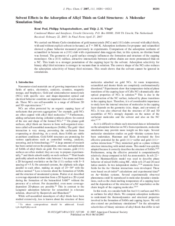 (PDF) Solvent Effects in the Adsorption of Alkyl Thiols on Gold ...