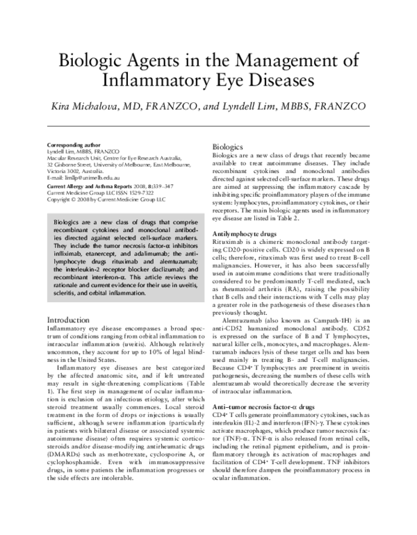 (PDF) Biologic agents in the management of inflammatory eye diseases