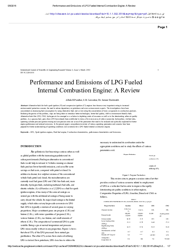 (PDF) Performance and Emissions of LPG Fueled Internal Combustion ...