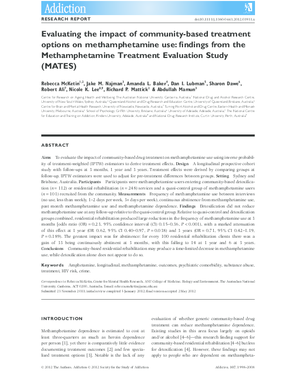 (PDF) Treatment outcomes for methamphetamine use: Finding from the ...