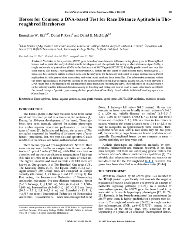 (PDF) Horses for courses: a DNA-based test for race distance aptitude ...