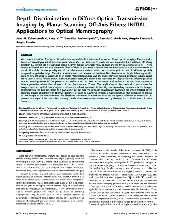 (PDF) Depth Discrimination in Diffuse Optical Transmission Imaging by ...