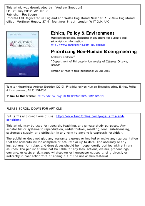 (PDF) Prioritizing Non-Human Bioengineering