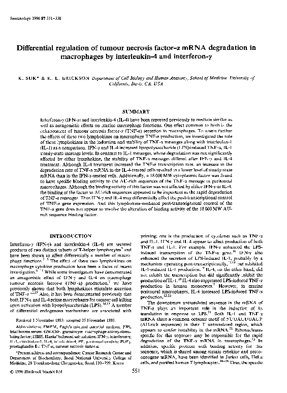 (PDF) Differential Regulation of Tumor Necrosis Factor-alpha in Human ...