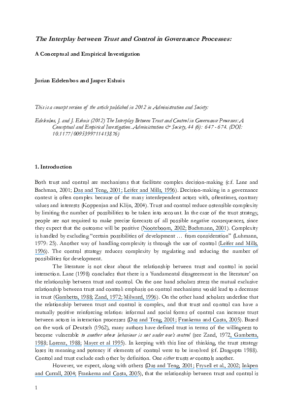 (PDF) The interplay between trust and control in governance processes ...