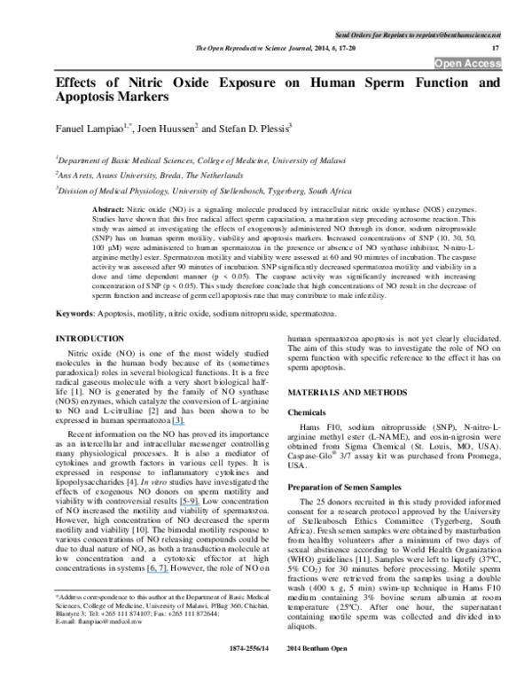 (PDF) Effects of Nitric Oxide Exposure on Human Sperm Function and