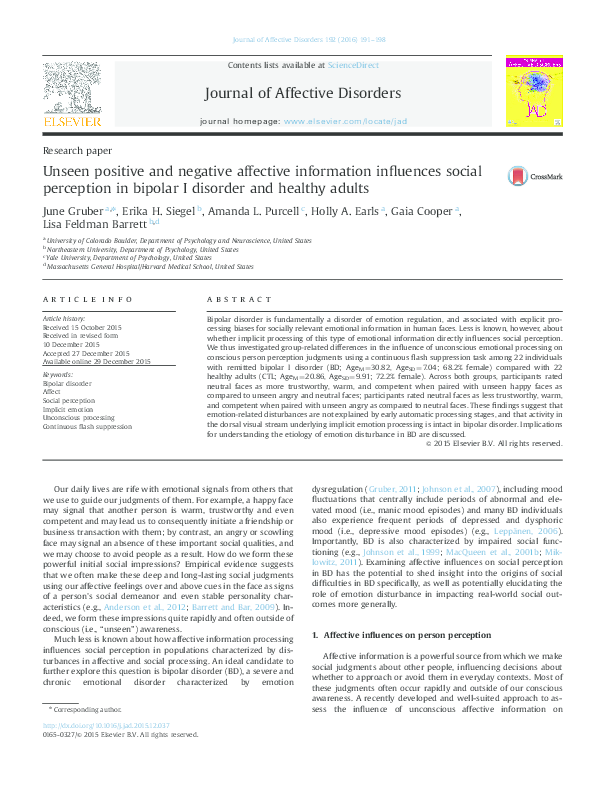 (PDF) Unseen positive and negative affective information influences ...