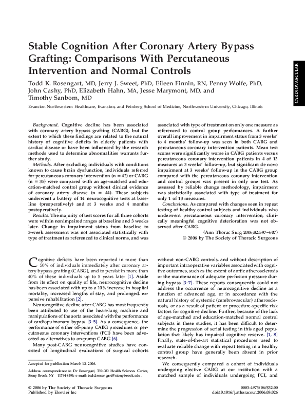 (PDF) Stable Cognition After Coronary Artery Bypass Grafting ...