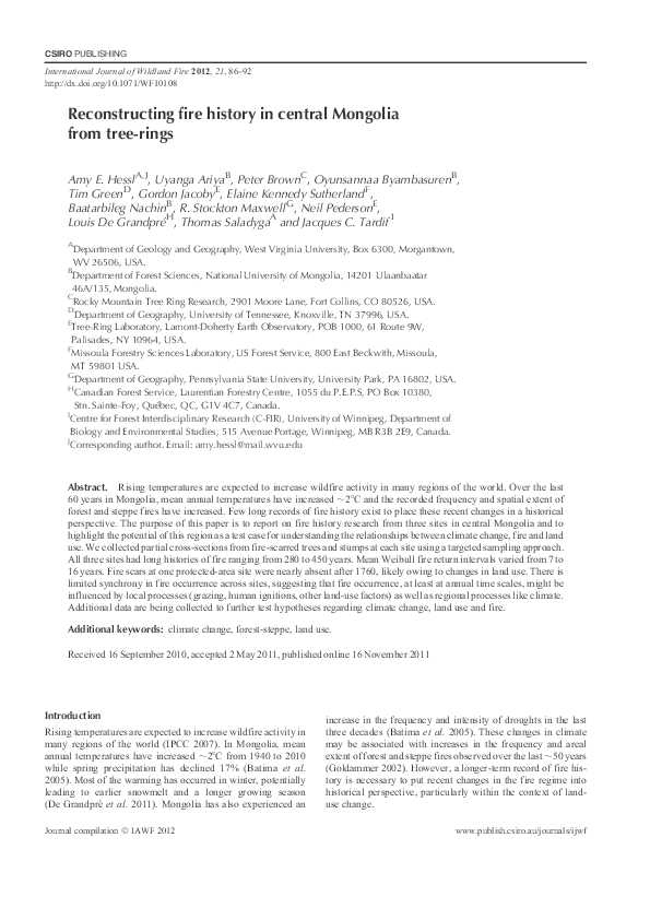 (PDF) Fire, Land Use and Climate Change in Central Mongolia