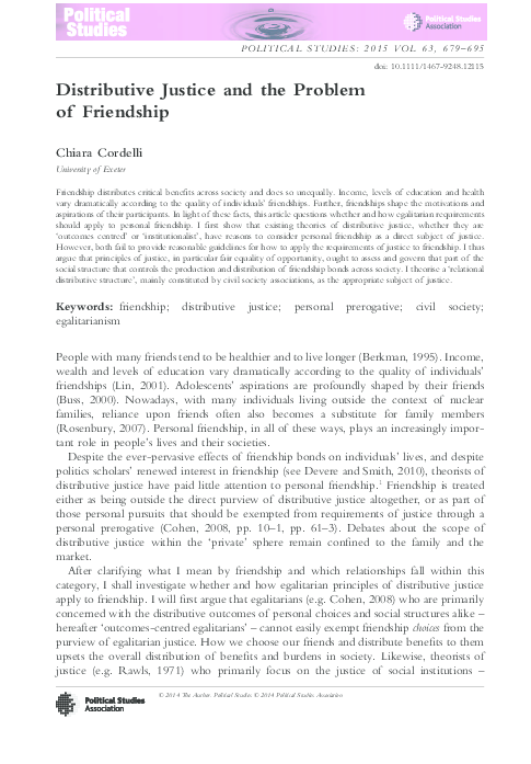 (PDF) Distributive Justice and the Problem of Friendship (Political ...