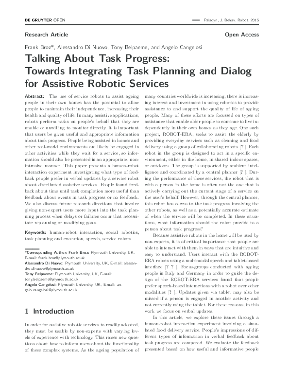 (PDF) Talking About Task Progress: Towards Integrating Task Planning ...