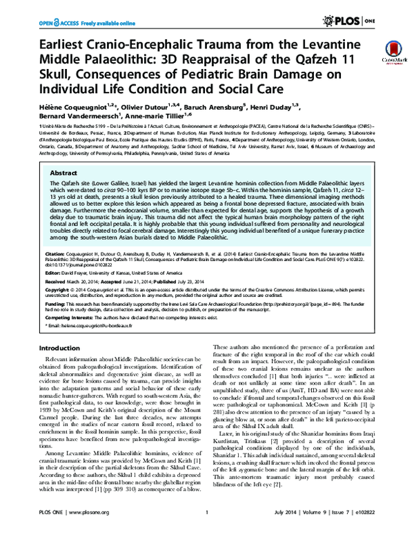 (PDF) Earliest cranioencephalic trauma from the Levantine Middle
