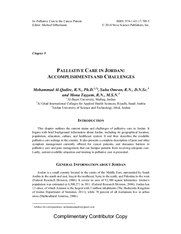 (PDF) Palliative care in Jordan: accomplishments and challenges