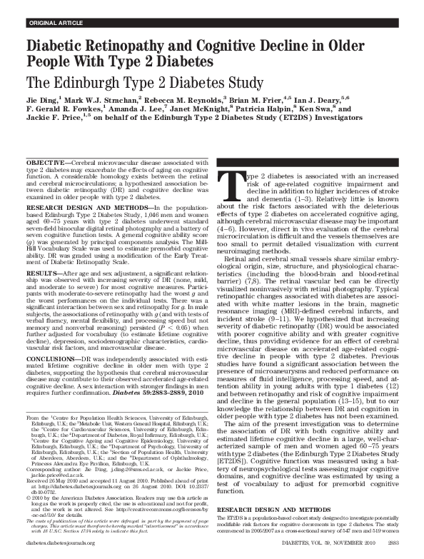 (PDF) Diabetic Retinopathy and Cognitive Decline in Older People With ...