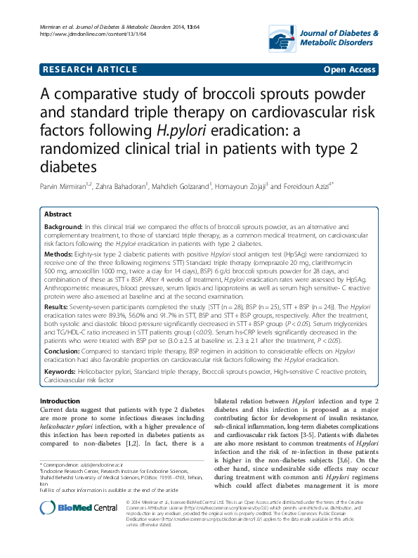 (PDF) A comparative study of broccoli sprouts powder and standard