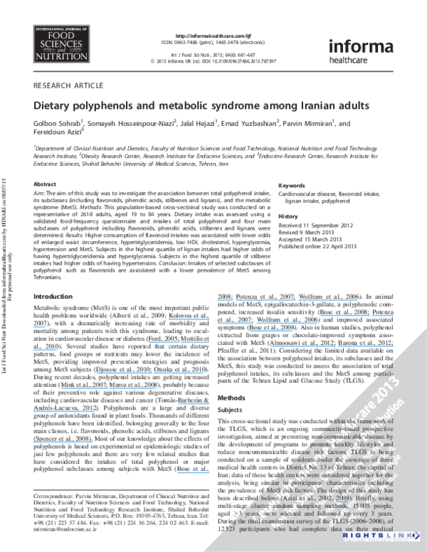 (PDF) Dietary polyphenols and metabolic syndrome among Iranian adults