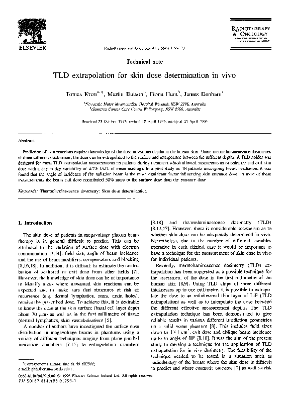 (PDF) TLD extrapolation for skin dose determination in vivo
