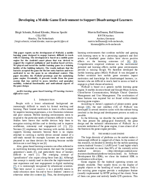 (PDF) Developing a Mobile Game Environment to Support Disadvantaged ...