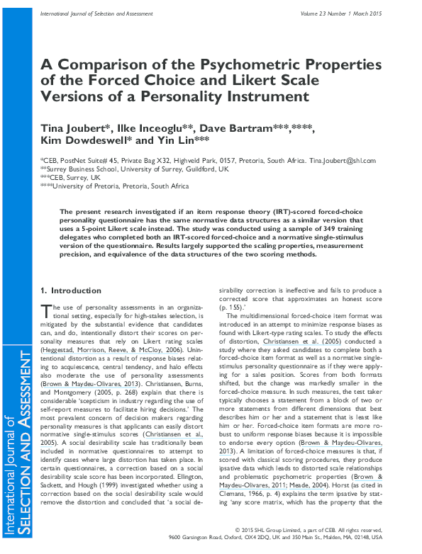 (PDF) A Comparison of the Psychometric Properties of the Forced Choice ...