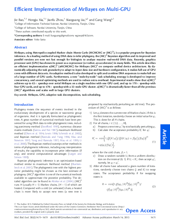 (PDF) Efficient Implementation of MrBayes on Multi-GPU