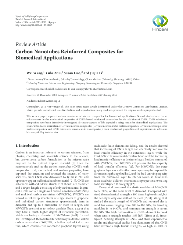 (PDF) Carbon nanotubes reinforced composites for biomedical applications