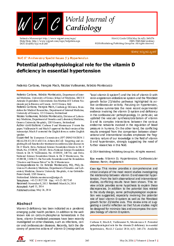 (PDF) Potential pathophysiological role for the vitamin D deficiency in ...