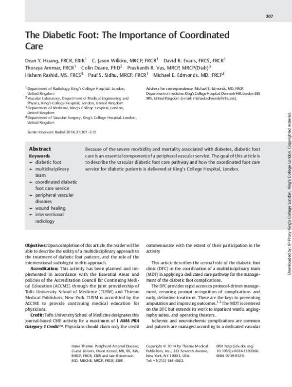 (PDF) The diabetic foot the importance of coordinated care Dean