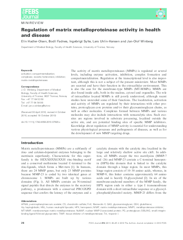 (PDF) Regulation of matrix metalloproteinase activity in health and disease