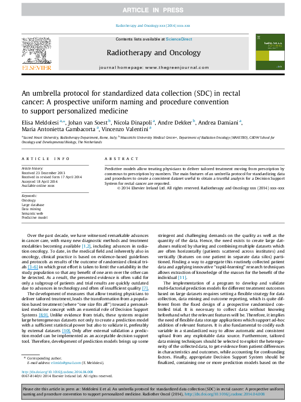 (PDF) An umbrella protocol for standardized data collection (SDC) in rectal cancer A