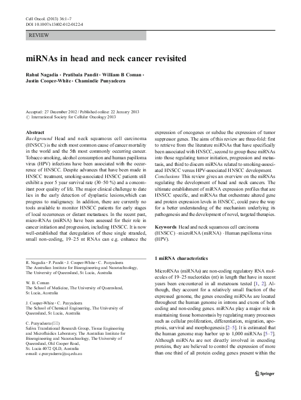 (PDF) miRNAs in head and neck cancer revisited