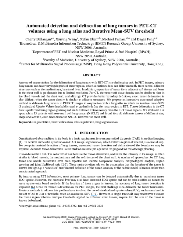 (PDF) Automated detection and delineation of lung tumors in PET-CT ...