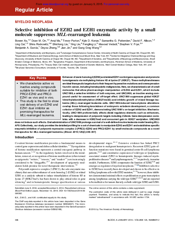 (PDF) Selective inhibition of EZH2 and EZH1 enzymatic activity by a ...