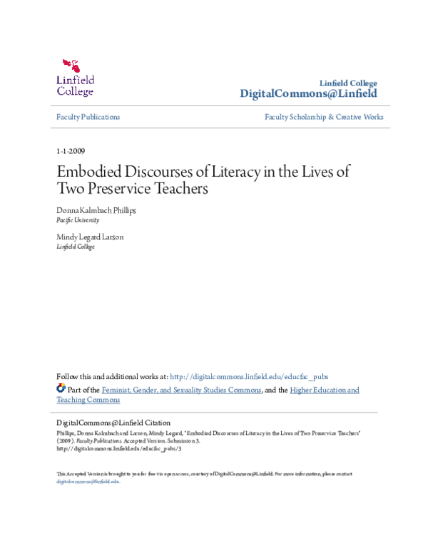 (PDF) Embodied discourses of literacy in the lives of two preservice ...