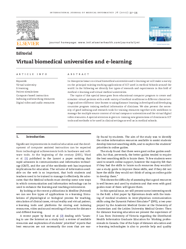 (PDF) Virtual biomedical universities and e-learning